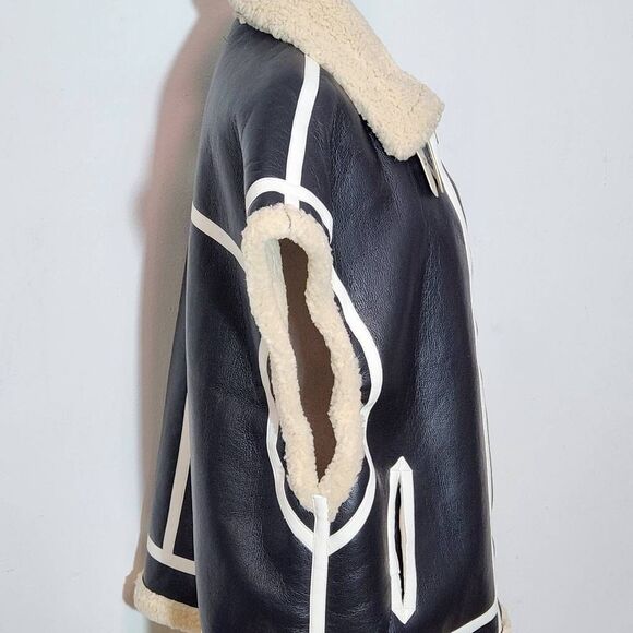 Azalea Wang Oversized Black Faux Leather Vest with Sherpa Lining NWOT One Size - Picture 5 of 12